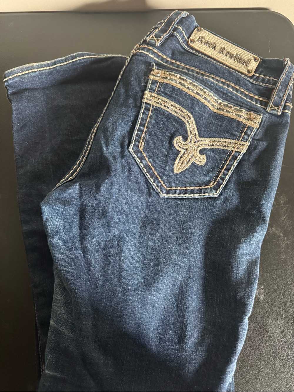 Rock Revival Women's Dark Indigo Boot Cut Jeans with Contrast Stitching